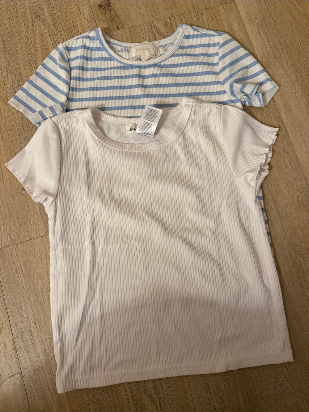 2 btween White Ribbed Short-Sleeve Tee with Light Blue Striped Layer